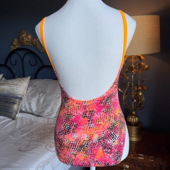 90s Vintage Neon Pink And Orange One Piece Swimsuit and Beach Shorts - Picture 5 of 15